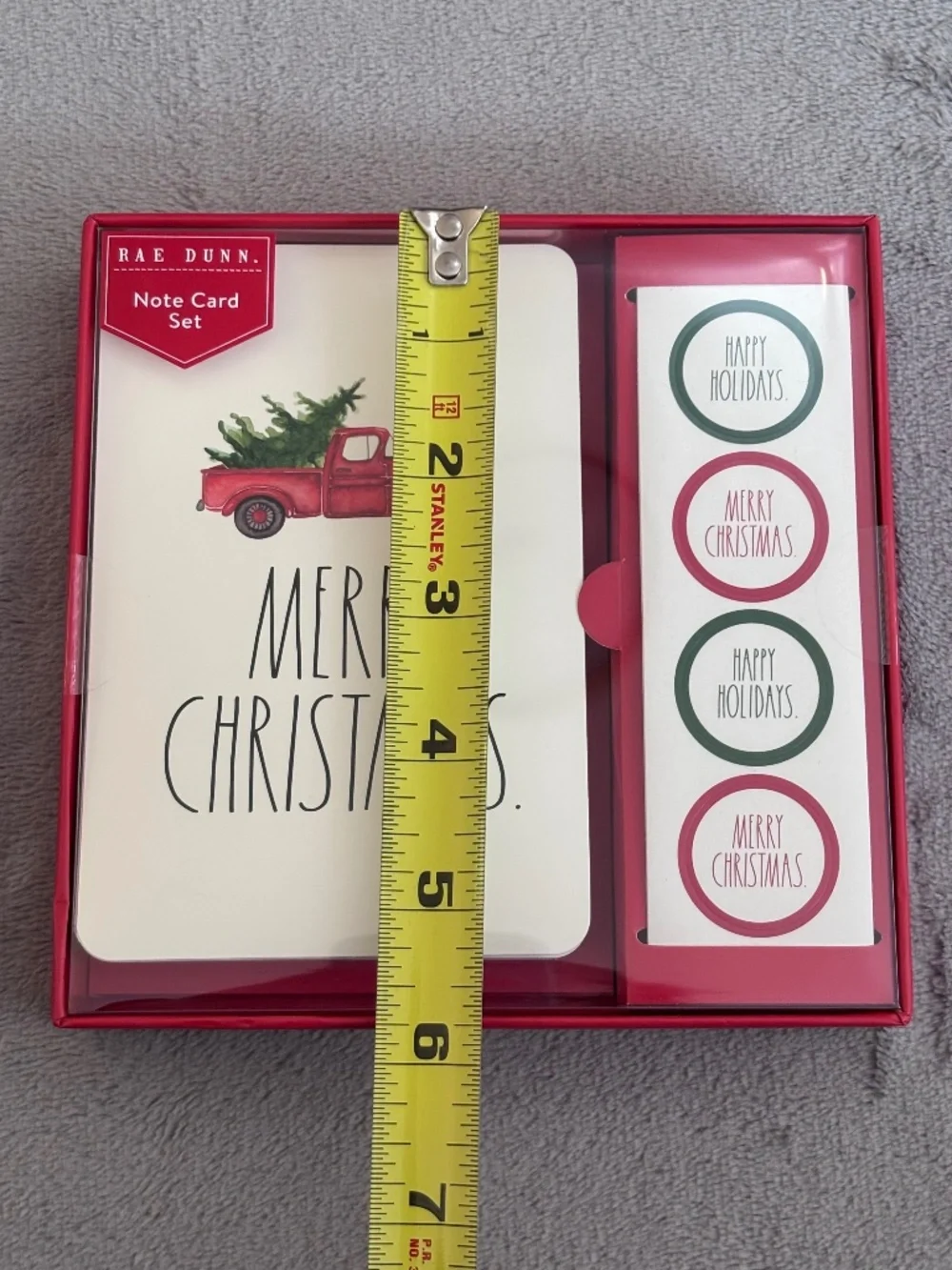 (2 LOT) Rae Dunn Merry Christmas 12 Note Card Set Red Truck & Tree w/Stickers